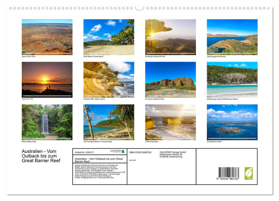 Australien - Vom Outback bis zum Great Barrier Reef (CALVENDO Premium Wandkalender 2027)