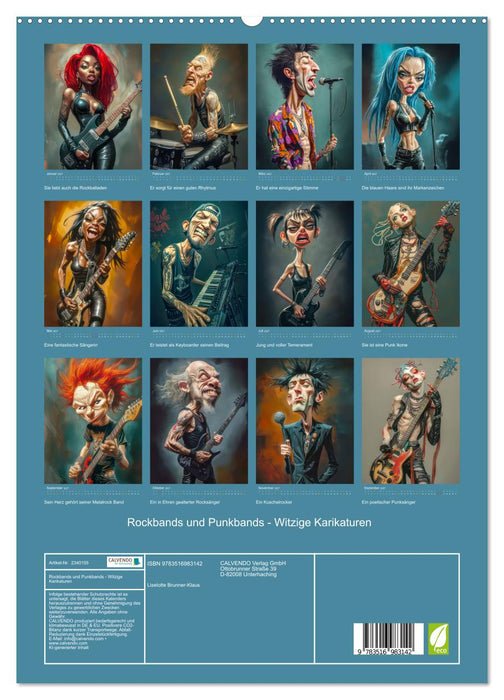 Rockbands und Punkbands - Witzige Karikaturen (CALVENDO Premium Wandkalender 2027)