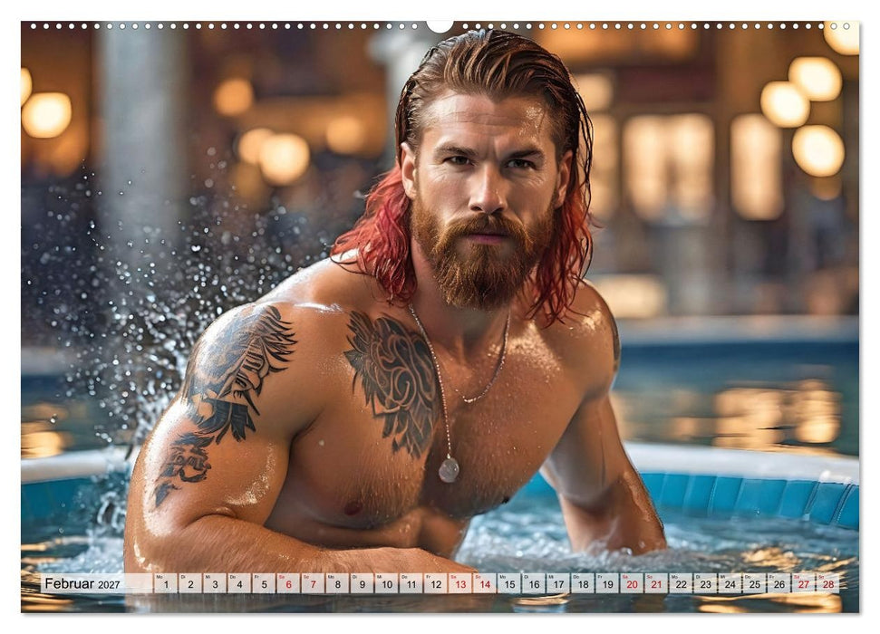 Heiße Kerle im Badeschaum - Muskeln, Tattoos und Wasserspiele (CALVENDO Wandkalender 2027)