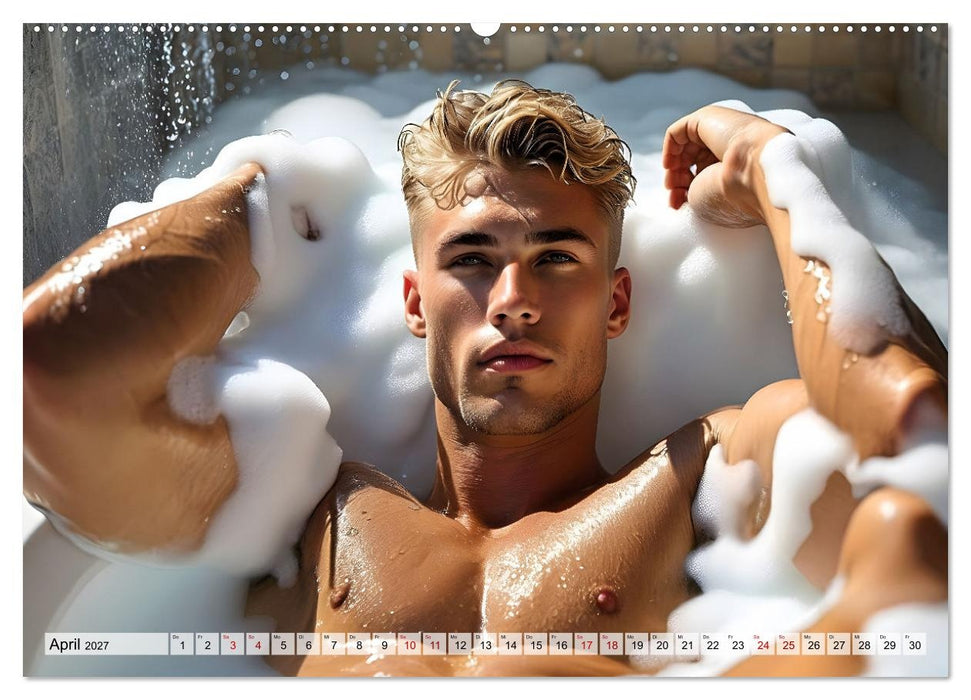 Heiße Kerle im Badeschaum - Muskeln, Tattoos und Wasserspiele (CALVENDO Wandkalender 2027)