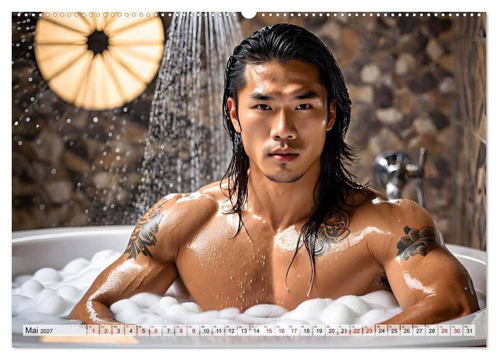 Heiße Kerle im Badeschaum - Muskeln, Tattoos und Wasserspiele (CALVENDO Premium Wandkalender 2027)