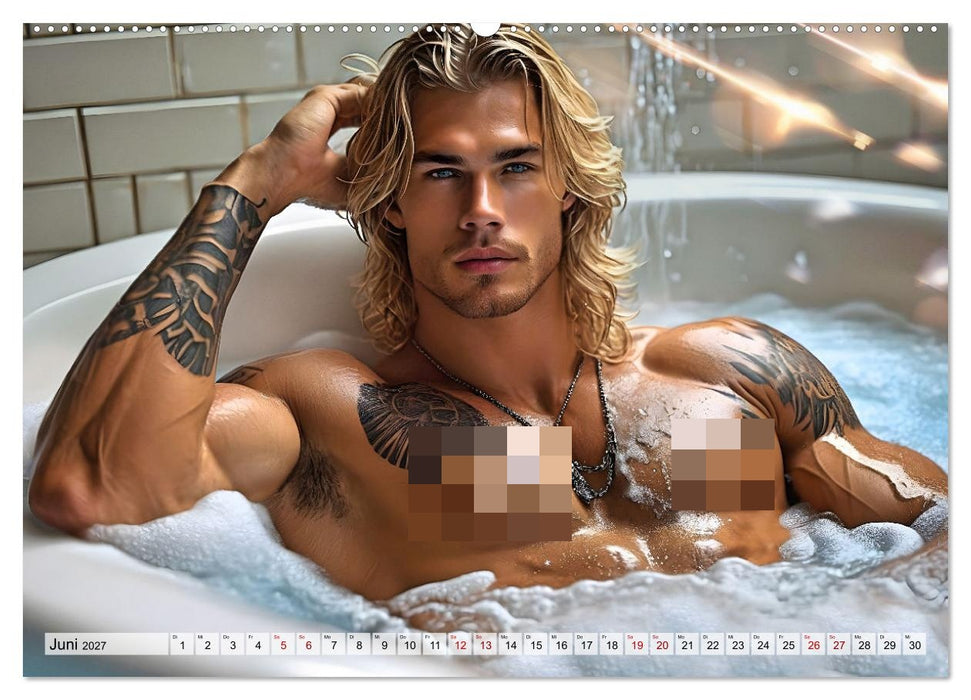 Heiße Kerle im Badeschaum - Muskeln, Tattoos und Wasserspiele (CALVENDO Premium Wandkalender 2027)