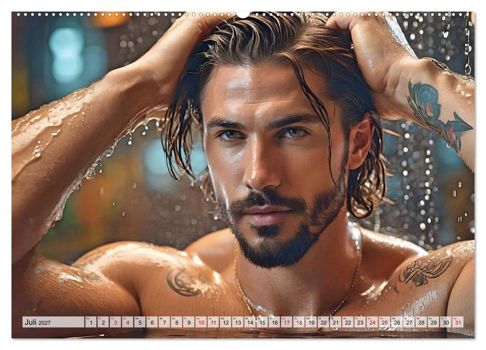 Heiße Kerle im Badeschaum - Muskeln, Tattoos und Wasserspiele (CALVENDO Premium Wandkalender 2027)