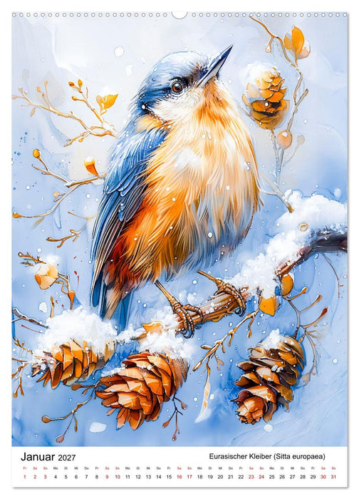 Heimische Vögel - Singvögel zwischen Blüten und Beeren (CALVENDO Wandkalender 2027)