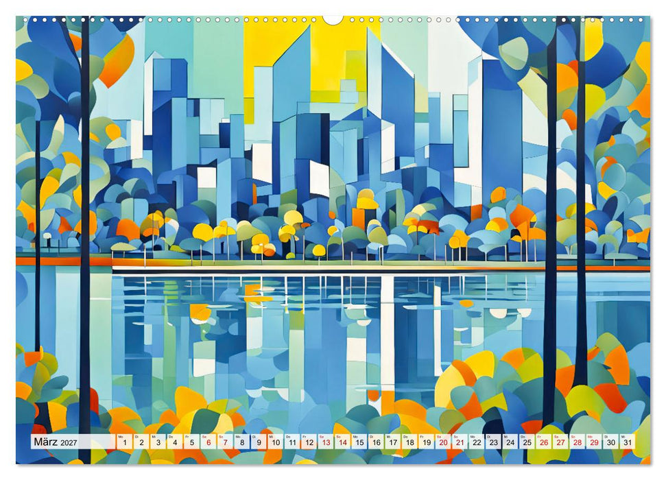 Kubistische Stadtlandschaften - Geometrische Urban Art am Wasser (CALVENDO Wandkalender 2027)