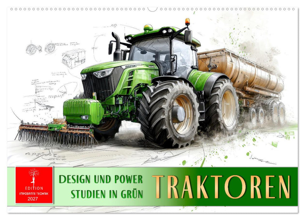 Traktoren - Design und Power Studien in Grün (CALVENDO Wandkalender 2027)