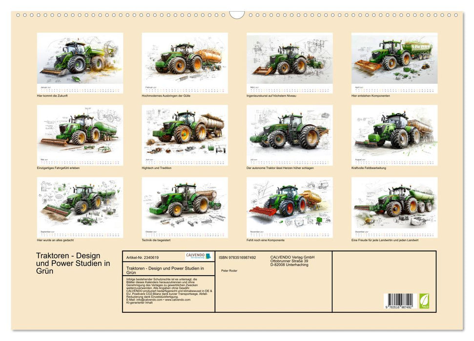 Traktoren - Design und Power Studien in Grün (CALVENDO Wandkalender 2027)