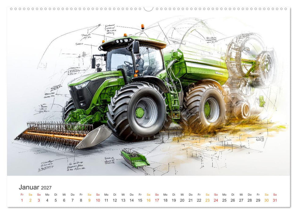 Traktoren - Design und Power Studien in Grün (CALVENDO Wandkalender 2027)