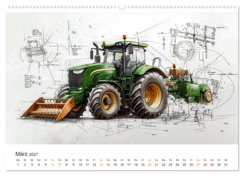 Traktoren - Design und Power Studien in Grün (CALVENDO Wandkalender 2027)