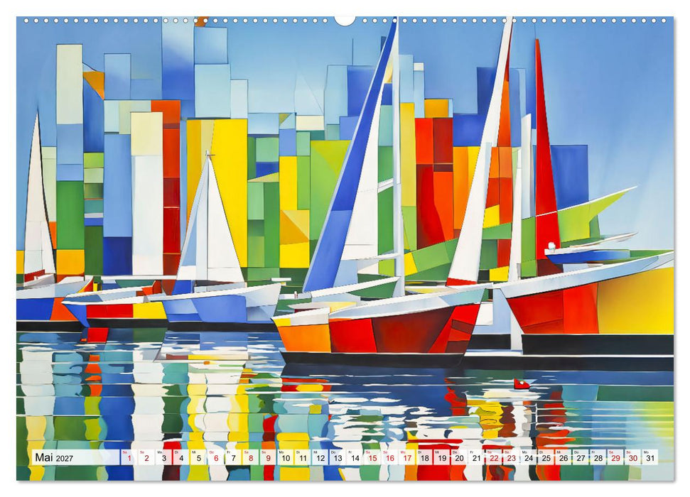 Kubistische Stadtlandschaften - Geometrische Urban Art am Wasser (CALVENDO Premium Wandkalender 2027)