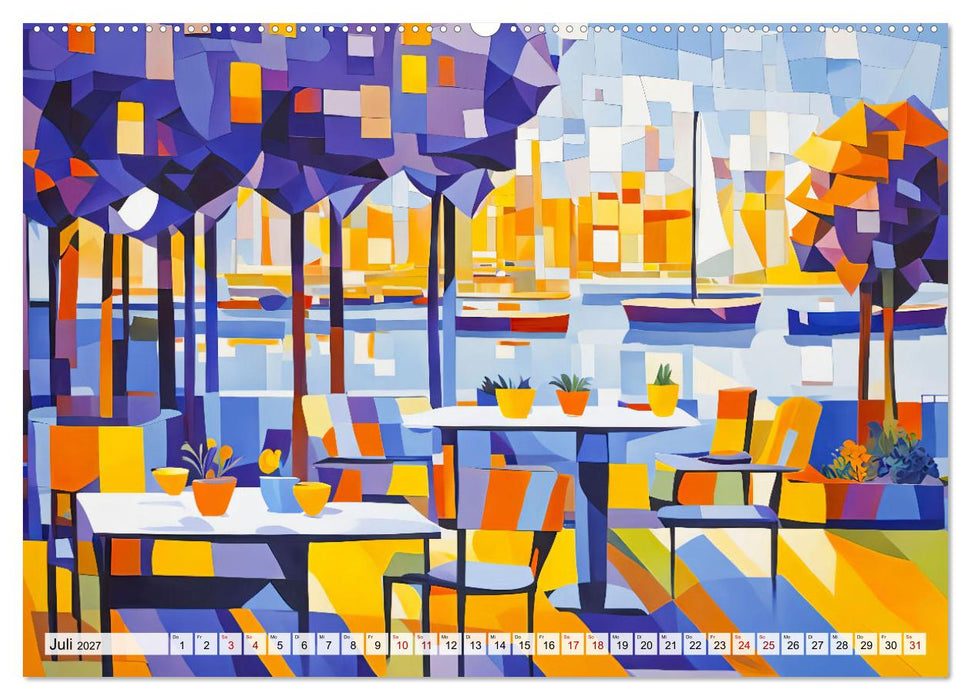 Kubistische Stadtlandschaften - Geometrische Urban Art am Wasser (CALVENDO Premium Wandkalender 2027)