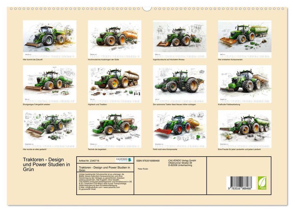 Traktoren - Design und Power Studien in Grün (CALVENDO Premium Wandkalender 2027)