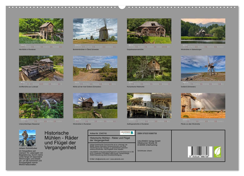 Historische Mühlen - Räder und Flügel der Vergangenheit (CALVENDO Premium Wandkalender 2027)