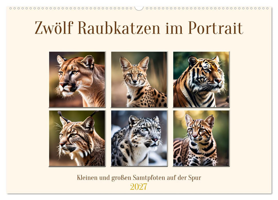 Zwölf Raubkatzen im Portrait (CALVENDO Wandkalender 2027)