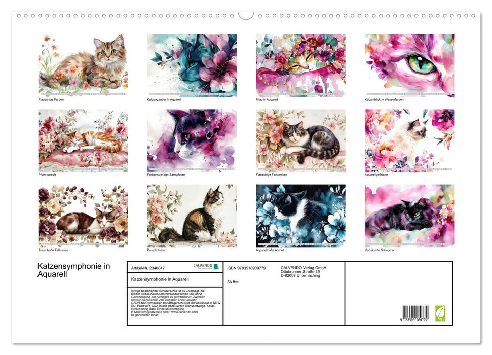 Katzensymphonie in Aquarell (CALVENDO Wandkalender 2027)