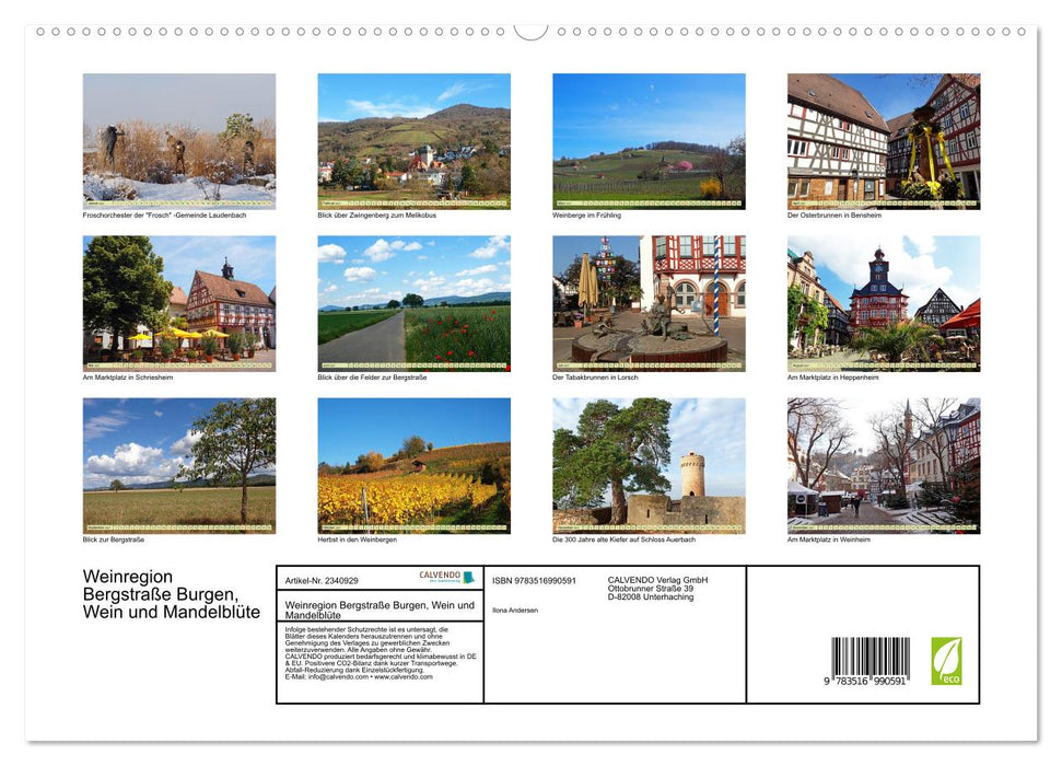Weinregion Bergstraße Burgen, Wein und Mandelblüte (CALVENDO Premium Wandkalender 2027)