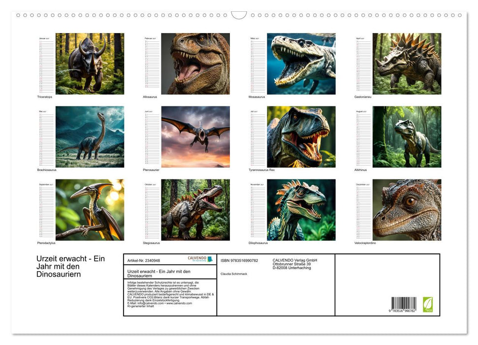 Urzeit erwacht - Ein Jahr mit den Dinosauriern (CALVENDO Wandkalender 2027)