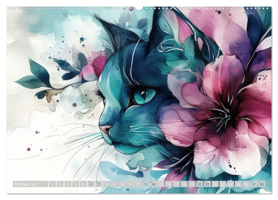 Katzensymphonie in Aquarell (CALVENDO Premium Wandkalender 2027)