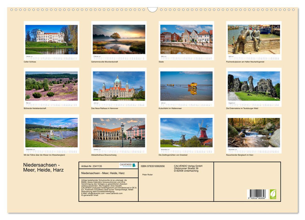 Niedersachsen - Meer, Heide, Harz (CALVENDO Wandkalender 2027)