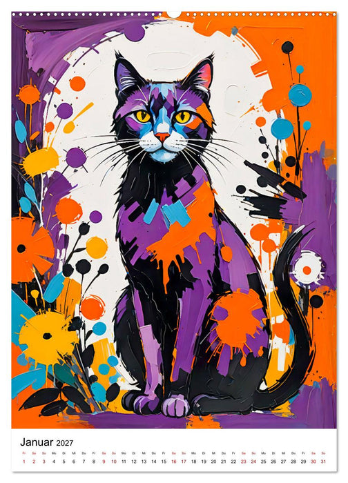 Pop-Art Katzen - Moderne, verrückte Katzenporträts (CALVENDO Premium Wandkalender 2027)