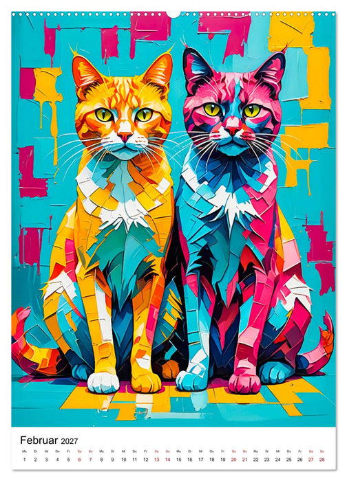Pop-Art Katzen - Moderne, verrückte Katzenporträts (CALVENDO Premium Wandkalender 2027)