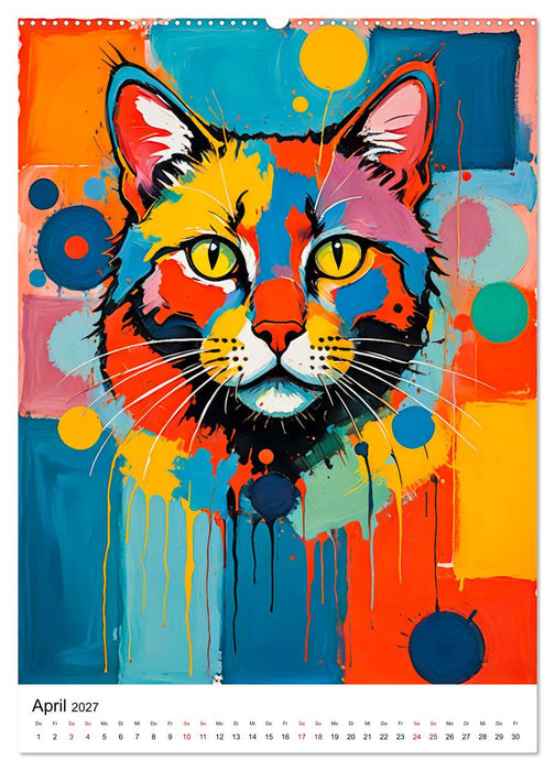 Pop-Art Katzen - Moderne, verrückte Katzenporträts (CALVENDO Premium Wandkalender 2027)