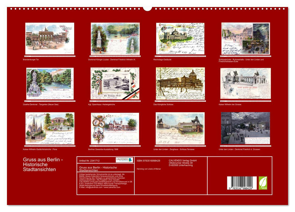 Gruss aus Berlin - Historische Stadtansichten (CALVENDO Premium Wandkalender 2027)