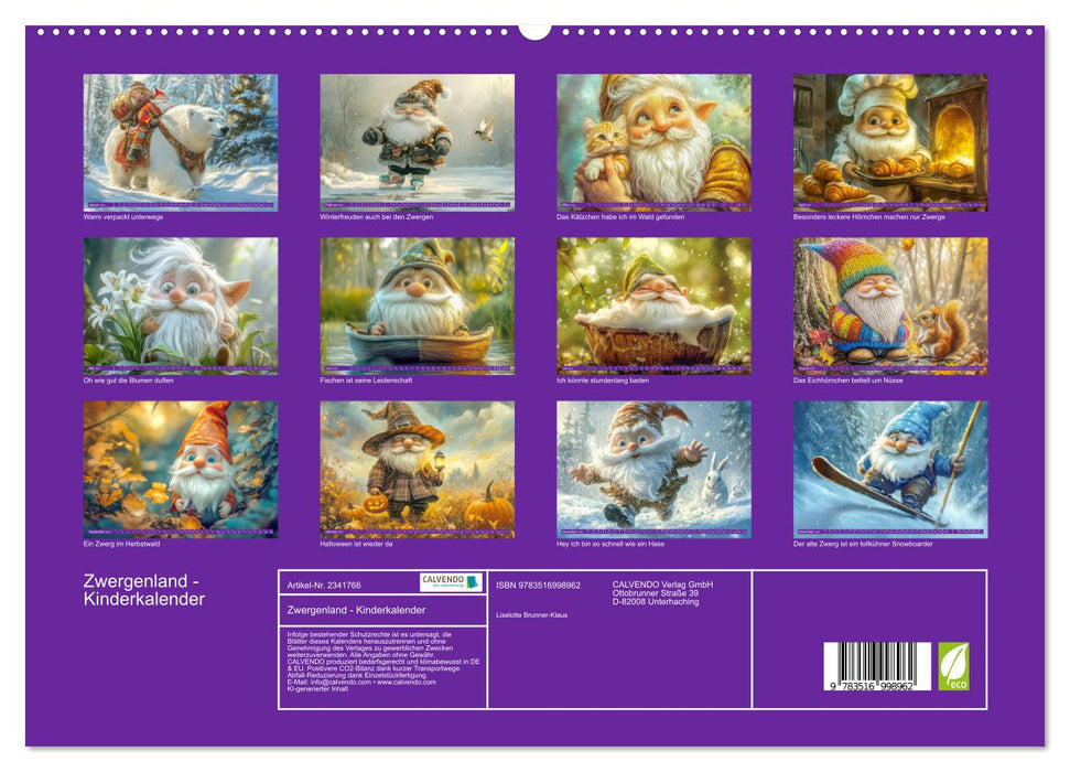 Zwergenland - Kinderkalender (CALVENDO Premium Wandkalender 2027)