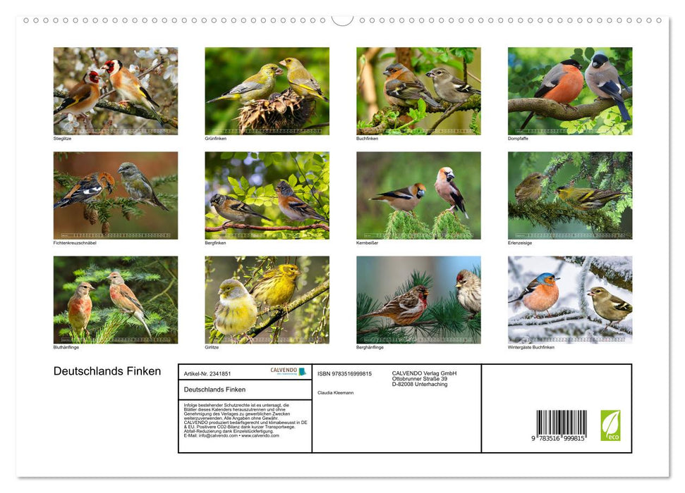 Deutschlands Finken (CALVENDO Premium Wandkalender 2027)