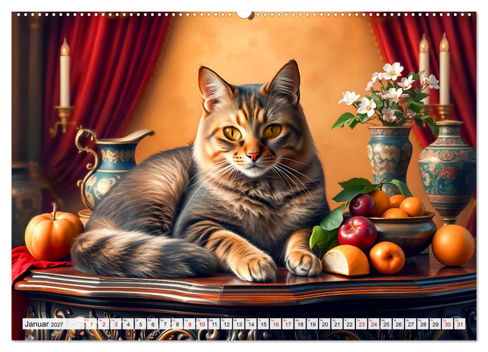 Klassische Katzenporträts - Katzen in opulenten Stillleben (CALVENDO Premium Wandkalender 2027)