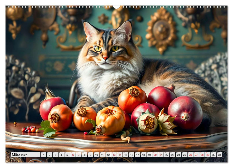 Klassische Katzenporträts - Katzen in opulenten Stillleben (CALVENDO Premium Wandkalender 2027)