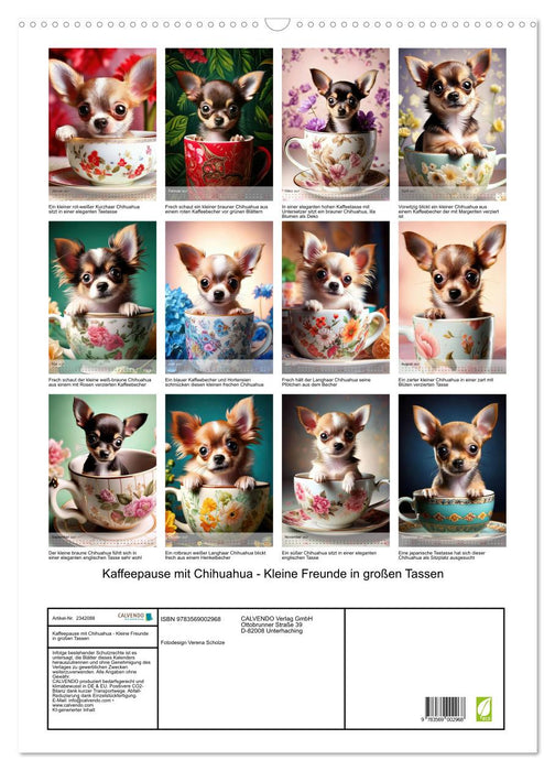 Kaffeepause mit Chihuahua - Kleine Freunde in großen Tassen (CALVENDO Wandkalender 2027)