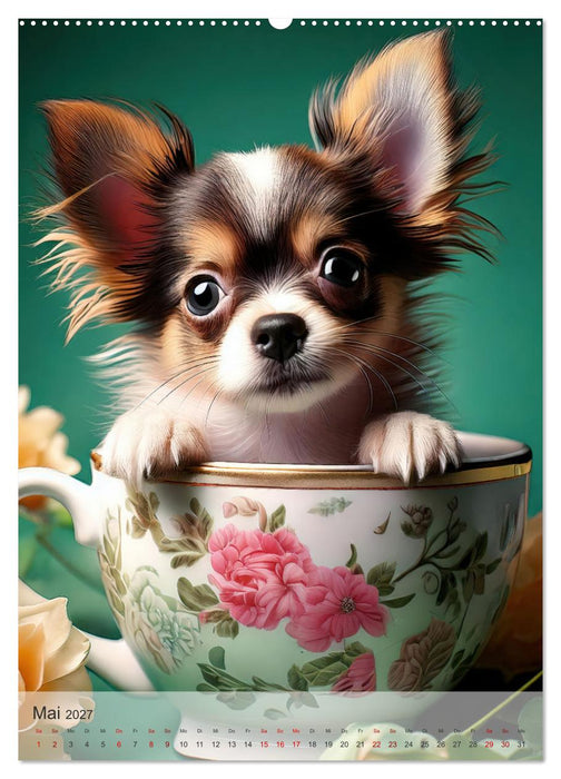 Kaffeepause mit Chihuahua - Kleine Freunde in großen Tassen (CALVENDO Wandkalender 2027)