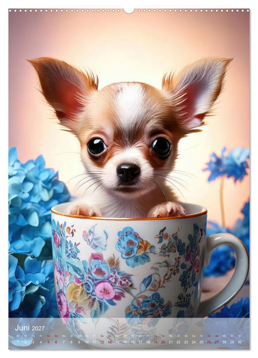 Kaffeepause mit Chihuahua - Kleine Freunde in großen Tassen (CALVENDO Wandkalender 2027)