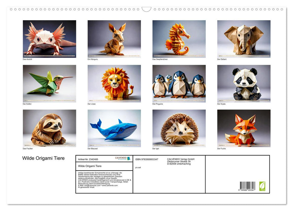 Wilde Origami Tiere (CALVENDO Wandkalender 2027)