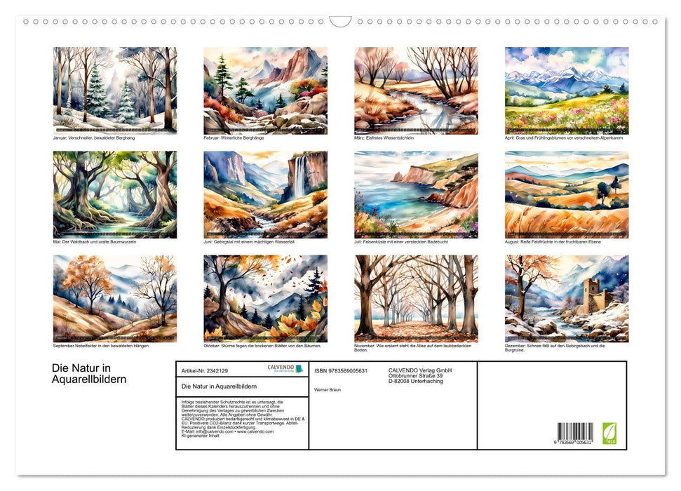 Die Natur in Aquarellbildern (CALVENDO Wandkalender 2027)
