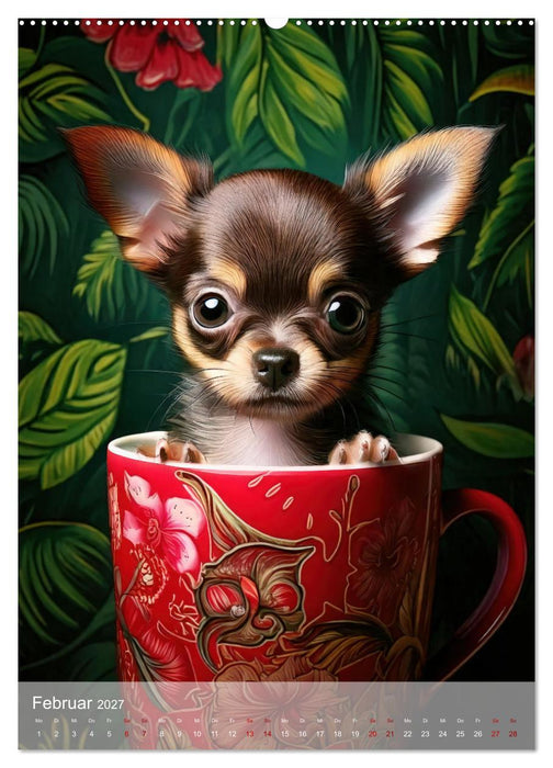 Kaffeepause mit Chihuahua - Kleine Freunde in großen Tassen (CALVENDO Premium Wandkalender 2027)