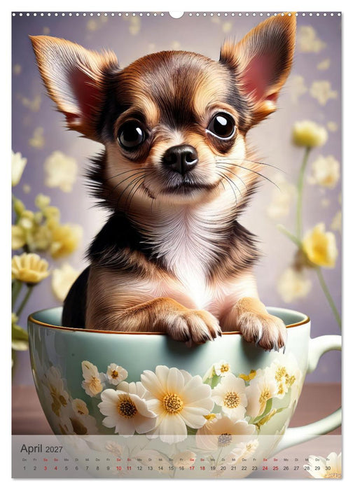 Kaffeepause mit Chihuahua - Kleine Freunde in großen Tassen (CALVENDO Premium Wandkalender 2027)