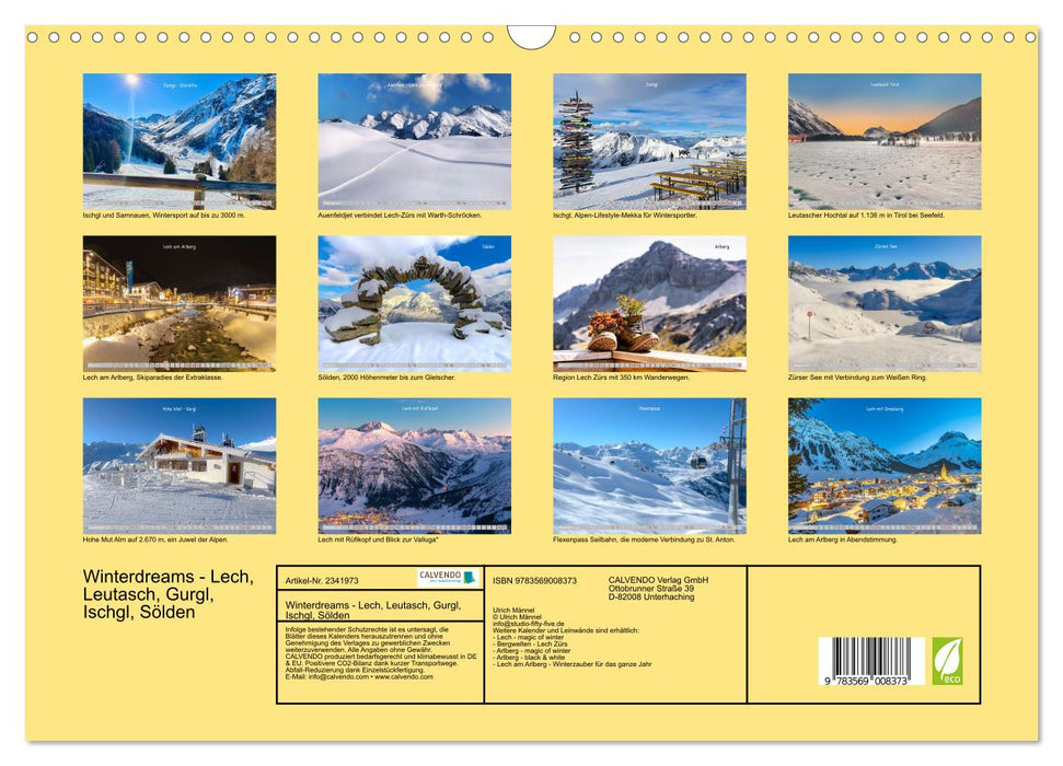 Winterdreams - Lech, Leutasch, Gurgl, Ischgl, Sölden (CALVENDO Wandkalender 2027)