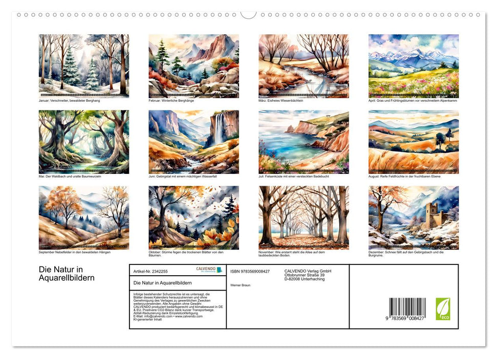 Die Natur in Aquarellbildern (CALVENDO Premium Wandkalender 2027)