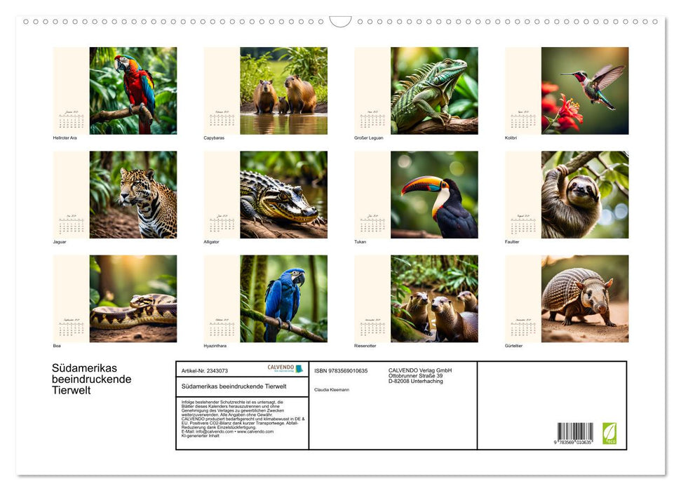 Südamerikas beeindruckende Tierwelt (CALVENDO Wandkalender 2027)