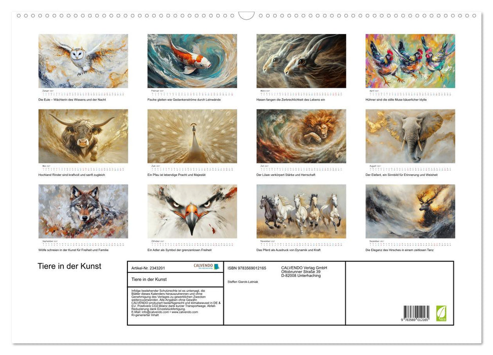 Tiere in der Kunst (CALVENDO Wandkalender 2027)