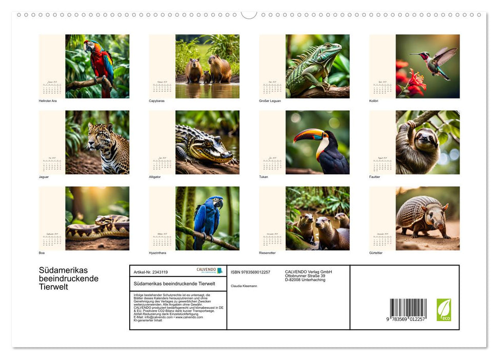 Südamerikas beeindruckende Tierwelt (CALVENDO Premium Wandkalender 2027)