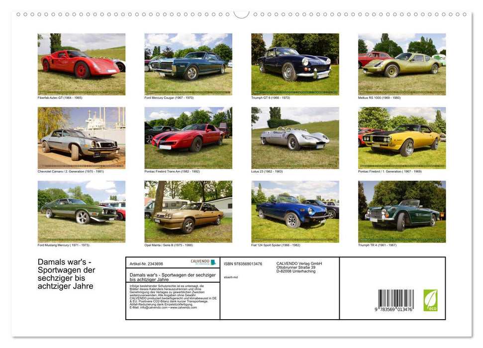 Damals war's - Sportwagen der sechziger bis achtziger Jahre (CALVENDO Premium Wandkalender 2027)
