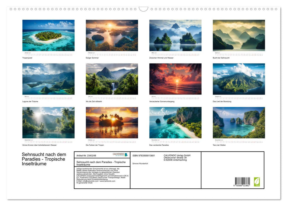 Sehnsucht nach dem Paradies - Tropische Inselträume (CALVENDO Wandkalender 2027)