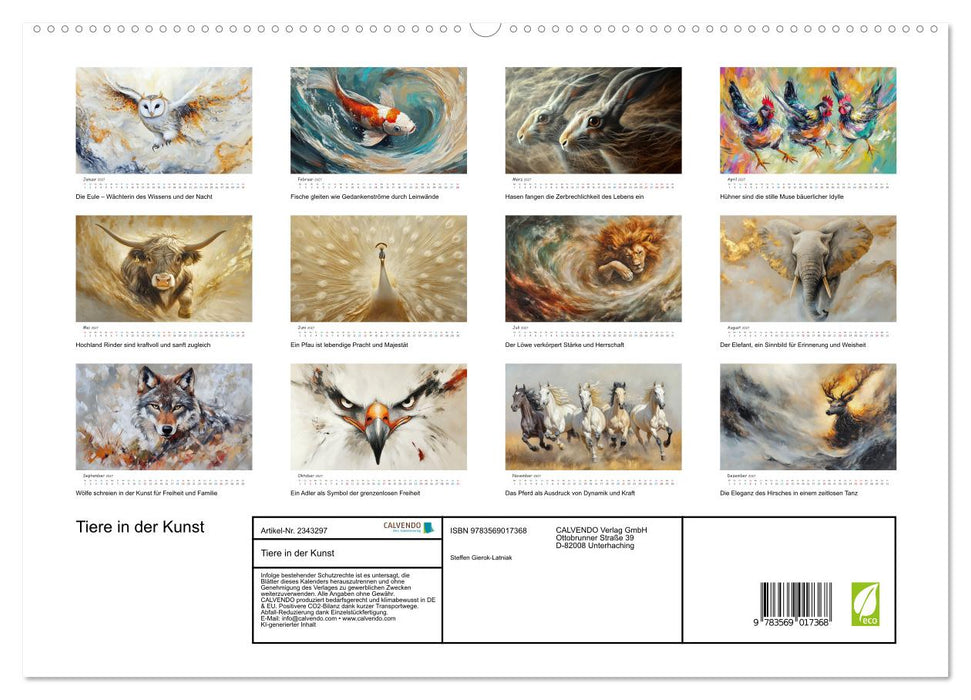 Tiere in der Kunst (CALVENDO Premium Wandkalender 2027)