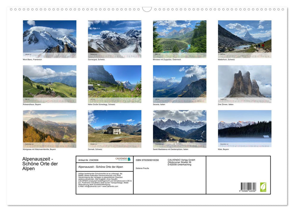 Alpenauszeit - Schöne Orte der Alpen (CALVENDO Wandkalender 2027)