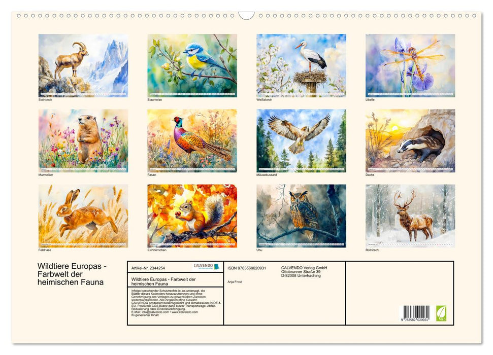 Wildtiere Europas - Farbwelt der heimischen Fauna (CALVENDO Wandkalender 2027)