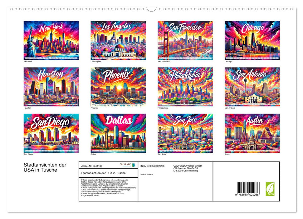 Stadtansichten der USA in Tusche (CALVENDO Premium Wandkalender 2027)