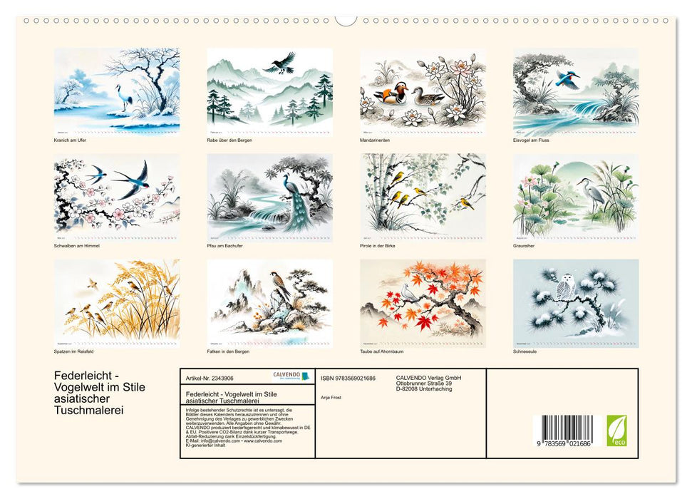 Federleicht - Vogelwelt im Stile asiatischer Tuschmalerei (CALVENDO Premium Wandkalender 2027)